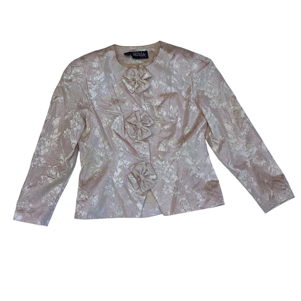 Ursula of Switzerland Rose Gold Floral Brocade Bow Evening Jacket Blazer Size 14